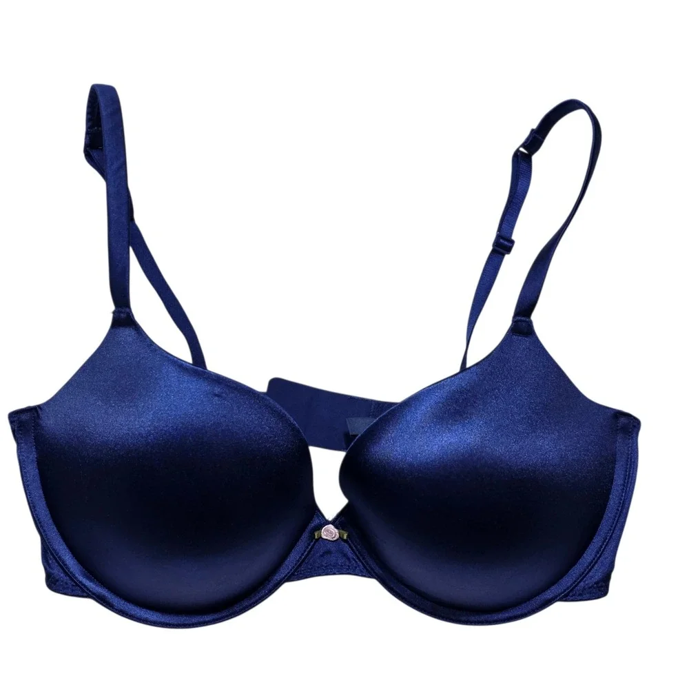 SKIMS Naked Plunge Bra Women 34D Deep Blue Satin Underwire Everyday Lingerie - Picture 7 of 7